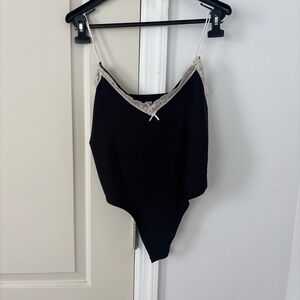 Black Lace Trim Bodysuit